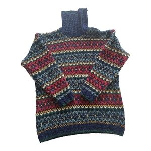 Liz Wear Sweater Women PS Mixed Print Turtle Neck Long Sleeve Knit Wool Blend